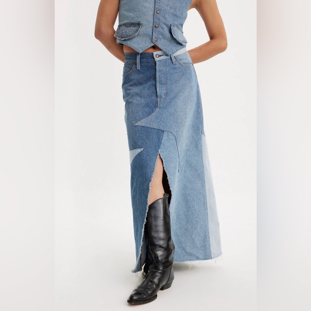 Levi’s Moon & Stars PRIDE Icon Long Denim Skirt s L - Picture 4 of 10